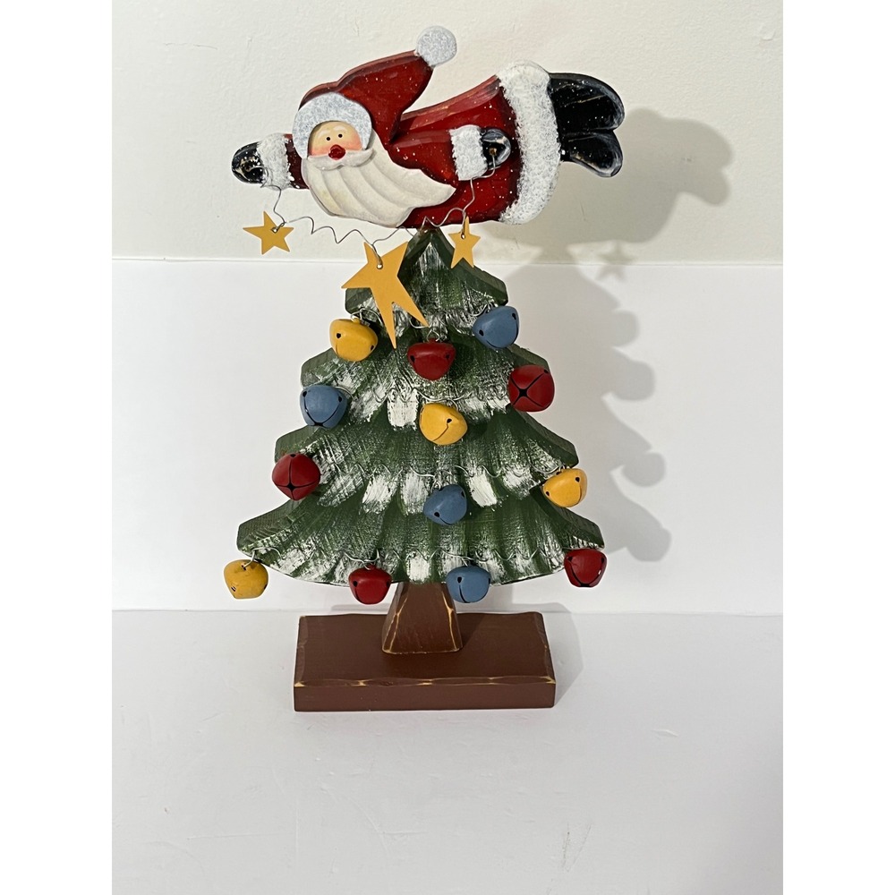 Unbranded Vintage Wooden Christmas Tree Home Decor Green Flying Santa Bells
